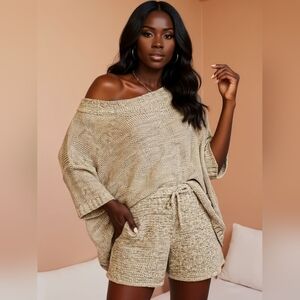 Women's Off-Shoulder Knit Sweater - Tan